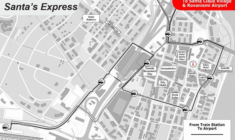 Mapa Santa Express aeropuerto en Laponia